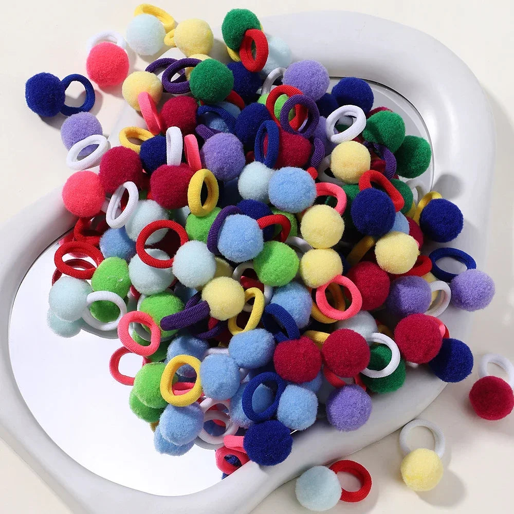 20pcs Kids Elastic Hair Bands Girls Plush Ball Rubber Band For Children Sweets Scrunchie Hair Ties Clip Baby Hair Accessories
