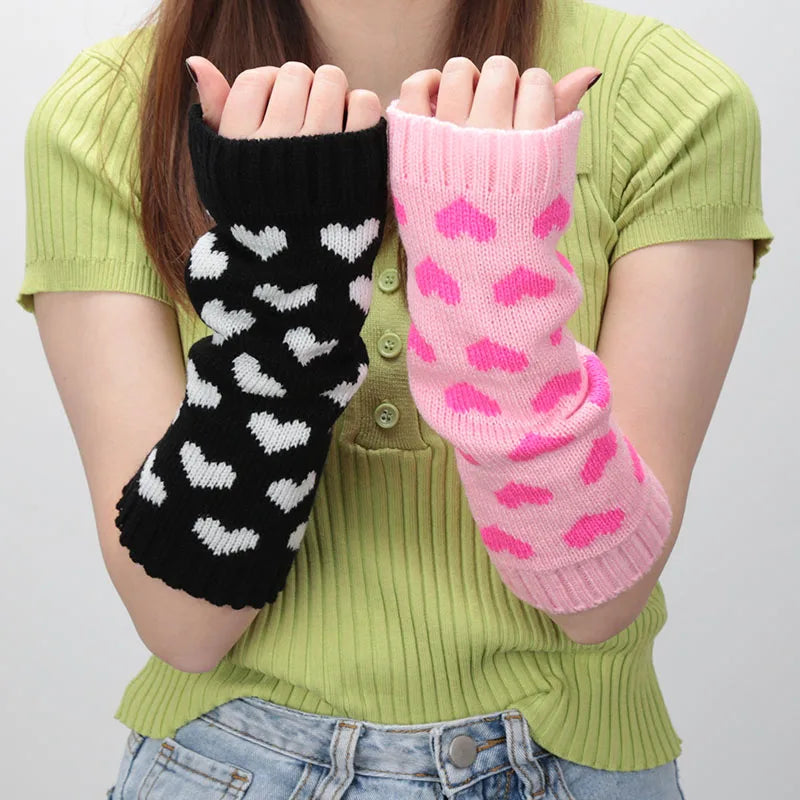 1 Paar Damenhandschuhe Japanische Kawaii Lolita Armmanschette Mädchen Arm Häkeln Stricken Gothic Herz Warm Fingerlose Wärmer Winterhandschuh