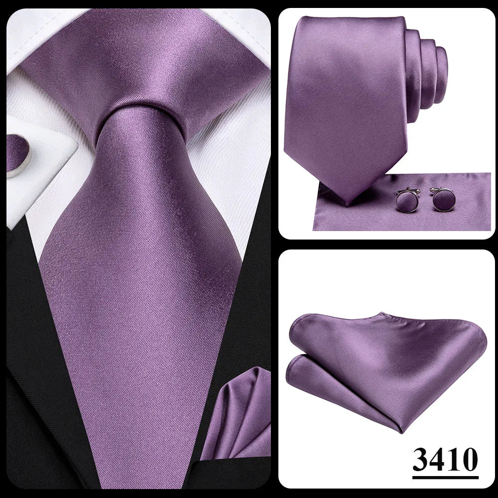 Hi-Tie – Cravate de mariage en soie violette unie à motif cachemire pour homme, ensemble de qualité avec boutons de manchette et mouchoir, cadeau tendance, livraison directe