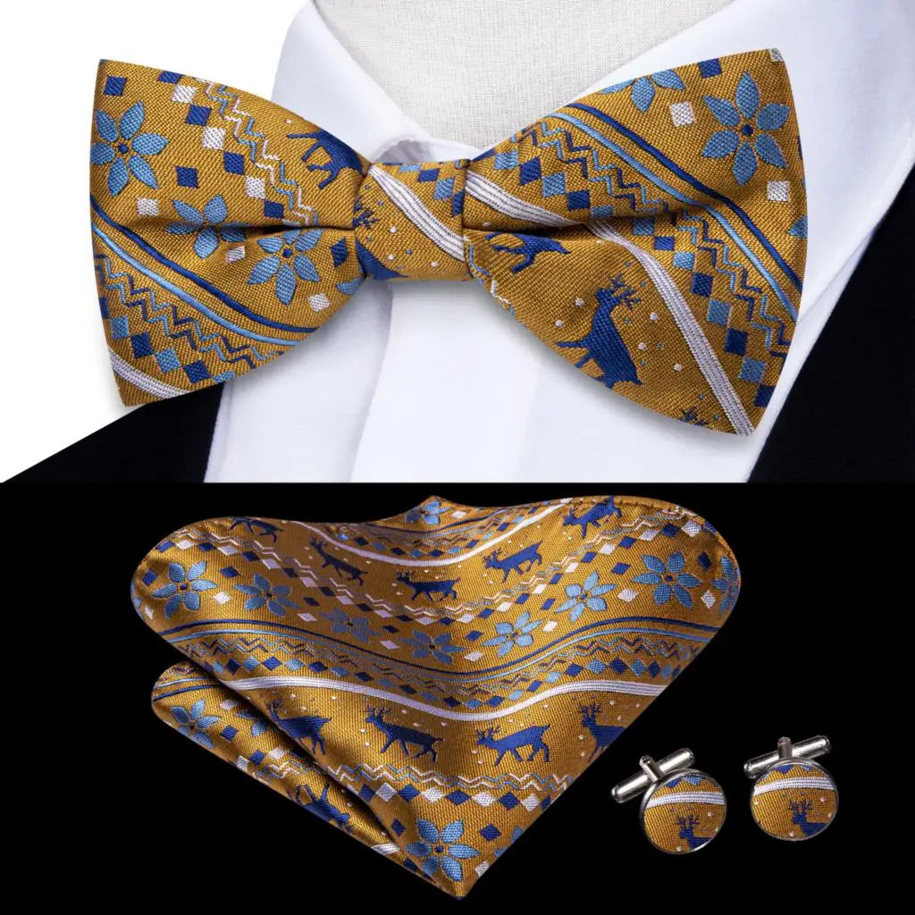 Hi-Tie Nœuds papillon verts de Noël pour hommes Cravate papillon en soie Ensemble de boutons de manchette et mouchoirs pour fête de mariage Nœud papillon uni à carreaux cachemire