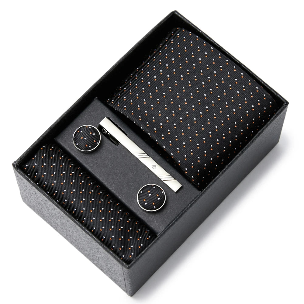 Gravatas For Men Luxury Tie Hanky Pocket Squares Cufflink Set Necktie Box Male Brown April Fool's Day