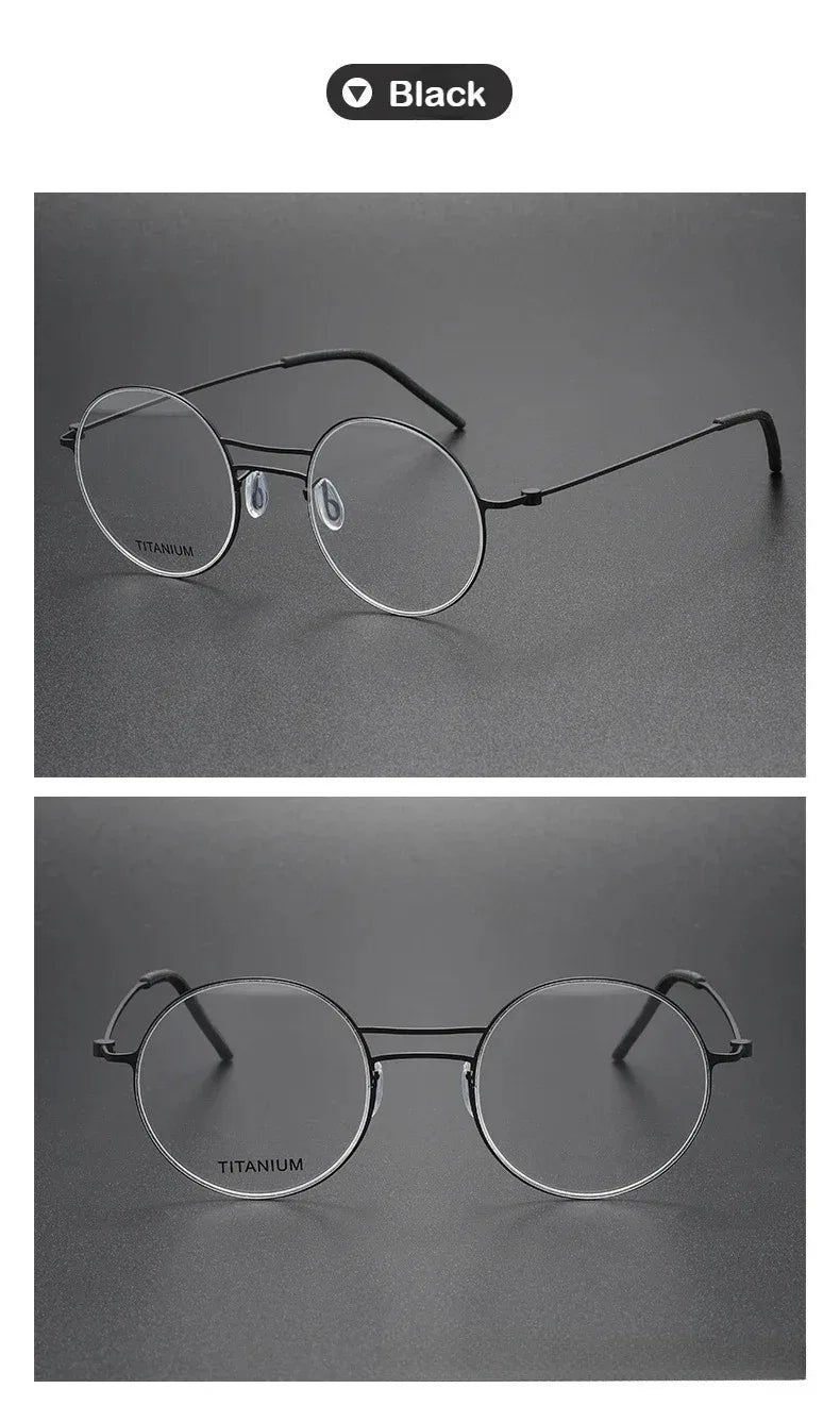 Handmade Round Titanium Glasses Frames 5518 Retro Men Double Beam Round No Screw Eyeglasses Denmark Brand Lightweight Women