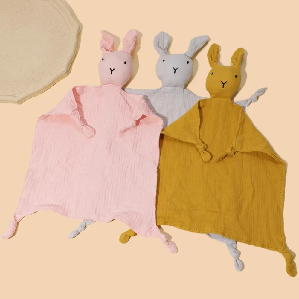 Serviette douce et apaisante pour bébé en pur coton, bavoir en forme de lapin mignon, serviette réconfortante pour bébé, serviette pour le visage de bébé en forme de lapin, mouchoir, jouet pour bébé et fille