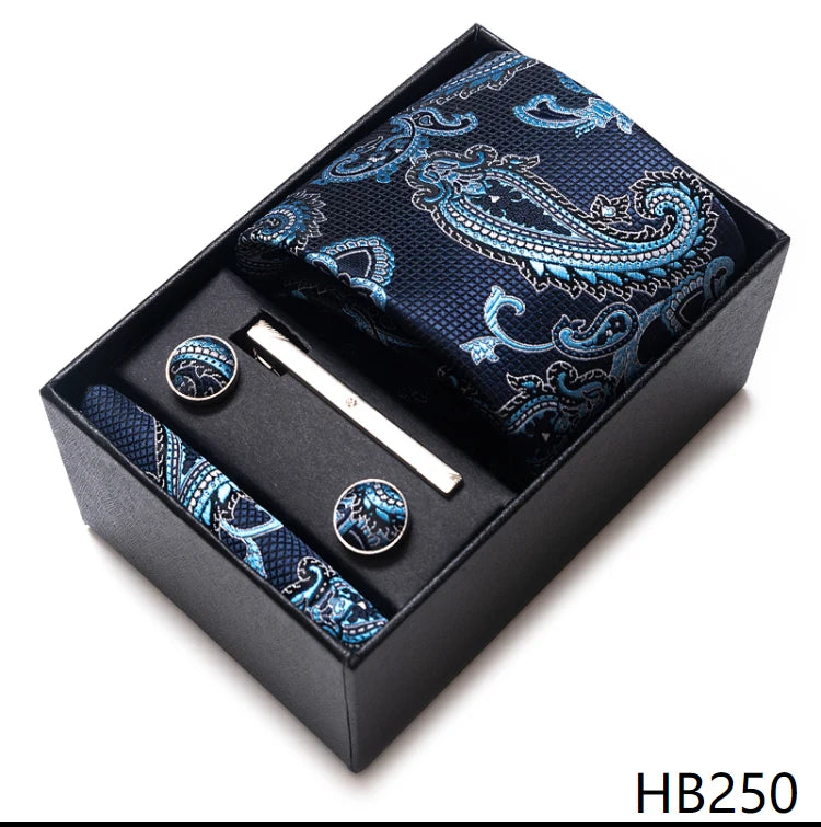 65 Colors Fashion Tie Handkerchief Set Tie Clip Necktie Box Man's Shirt Dark Red Accessories Men Wedding Holiday Gift