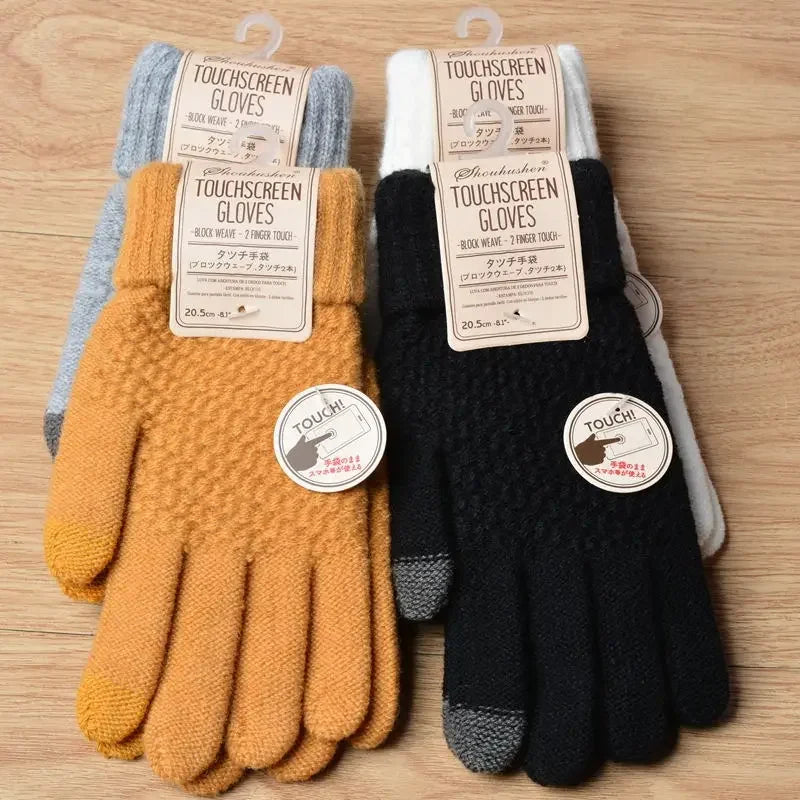 Gants d'hiver chauds pour écran tactile, mitaines en tricot extensible, gants en laine à doigts complets, gants en crochet pour femmes