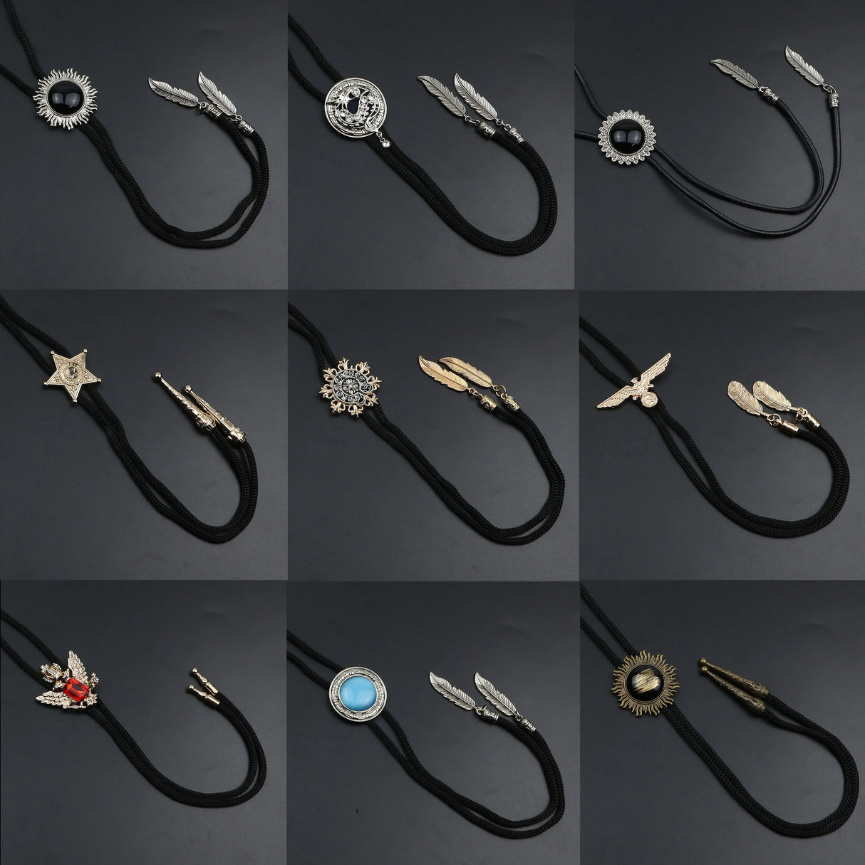Vintage Bolo Tie Shirt Chain Cowboy Jazz Alloy Men Women Leather Rope Long Necklace Imitation Obsidian Sweater Chain Men Accesso