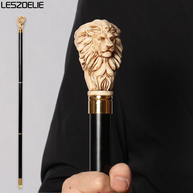 97cm Lion-Head Resin Handle Stick Men German Beech Detachable Wooden Walking Sticks Women Fashionable Party Decorative Canes