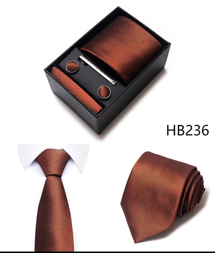 Cravate pour homme, tout nouveau style, cadeau de mariage, ensemble de pochettes, boîte à cravates, accessoires de costume noirs pour hommes