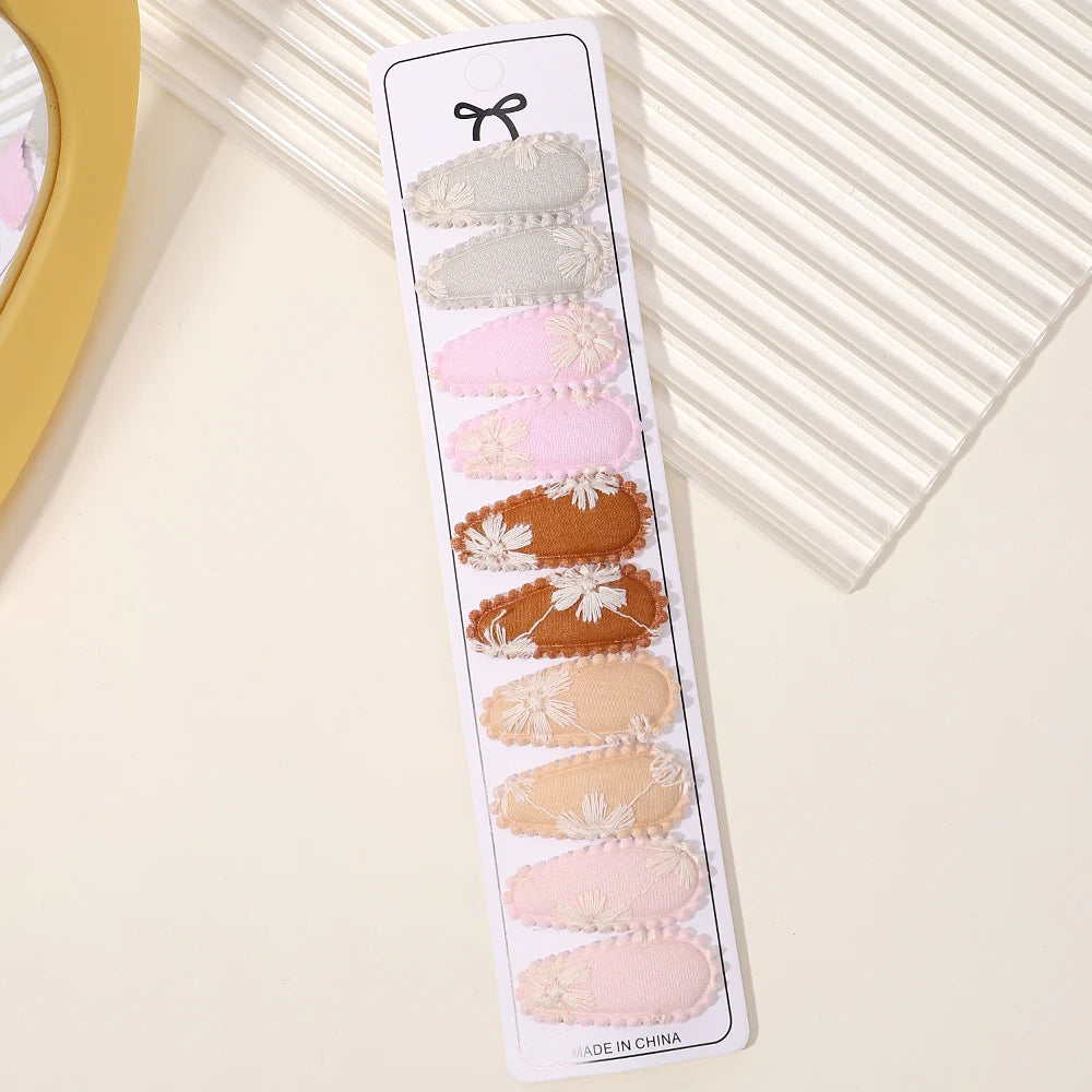 Lot de 10 barrettes à cheveux en forme de goutte d'eau, 5,6 cm, avec broderie imprimée, pour filles mignonnes, épingles à cheveux, couvre-chefs, accessoires pour cheveux pour enfants