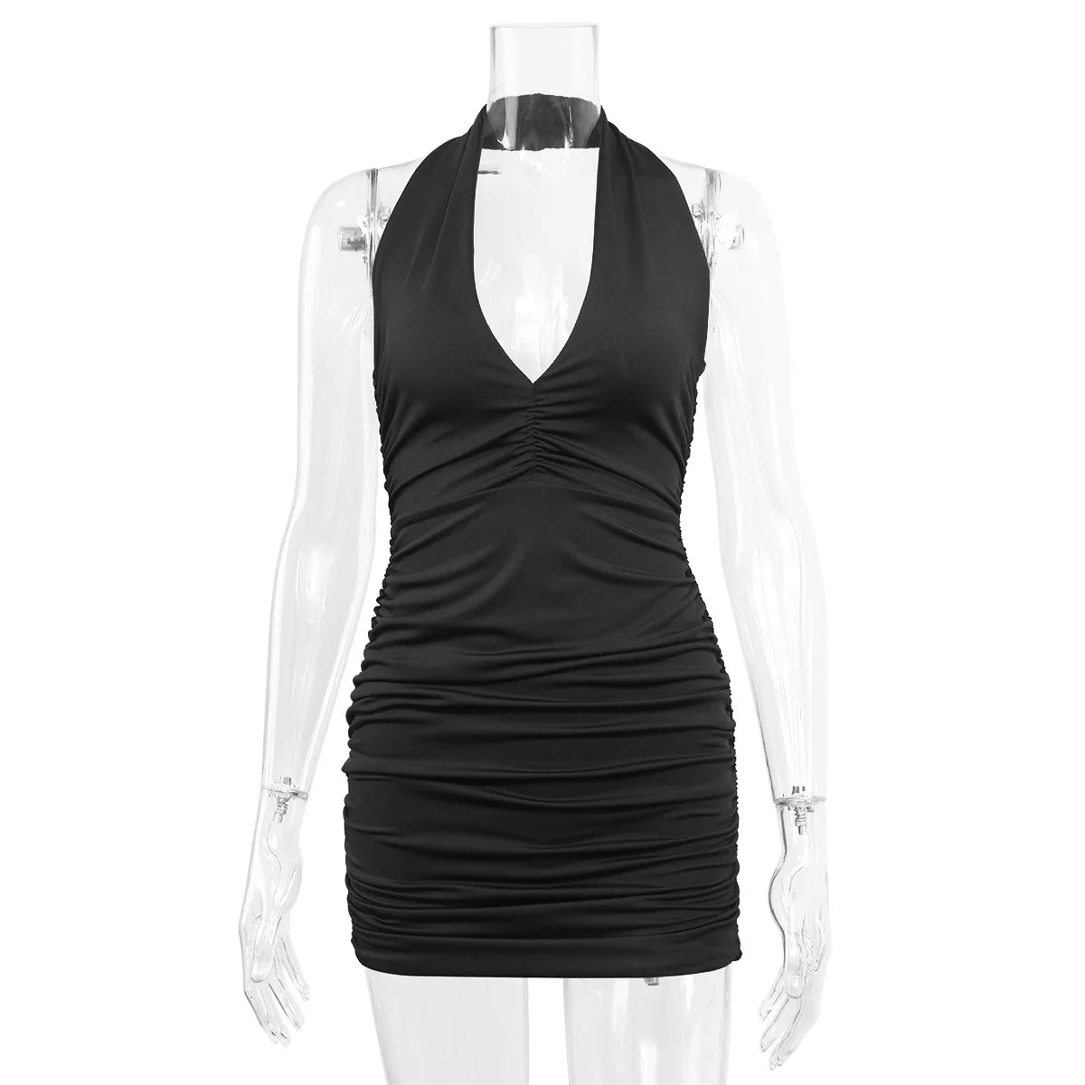 Sexy Deep V Evening Party Sleeveless Backlss Dress 2024 Summer Short White Halter Dresses Women Tight Club Mini Dress Clubwear