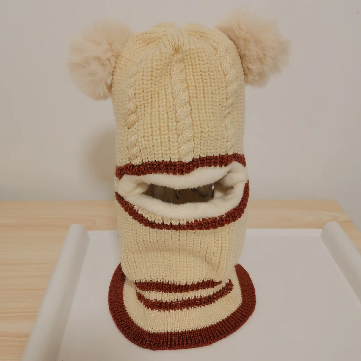2-4year kid's knitted hat winter warm woolen hat mask scarf one-piece