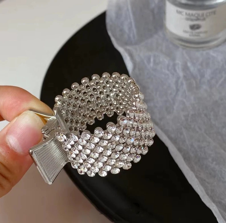 Fashion Pearl Rhinestone Metal Hair Clip Women Girls Mini High Ponytail Holder Crystal Hair Claws Elegant Party Headdress