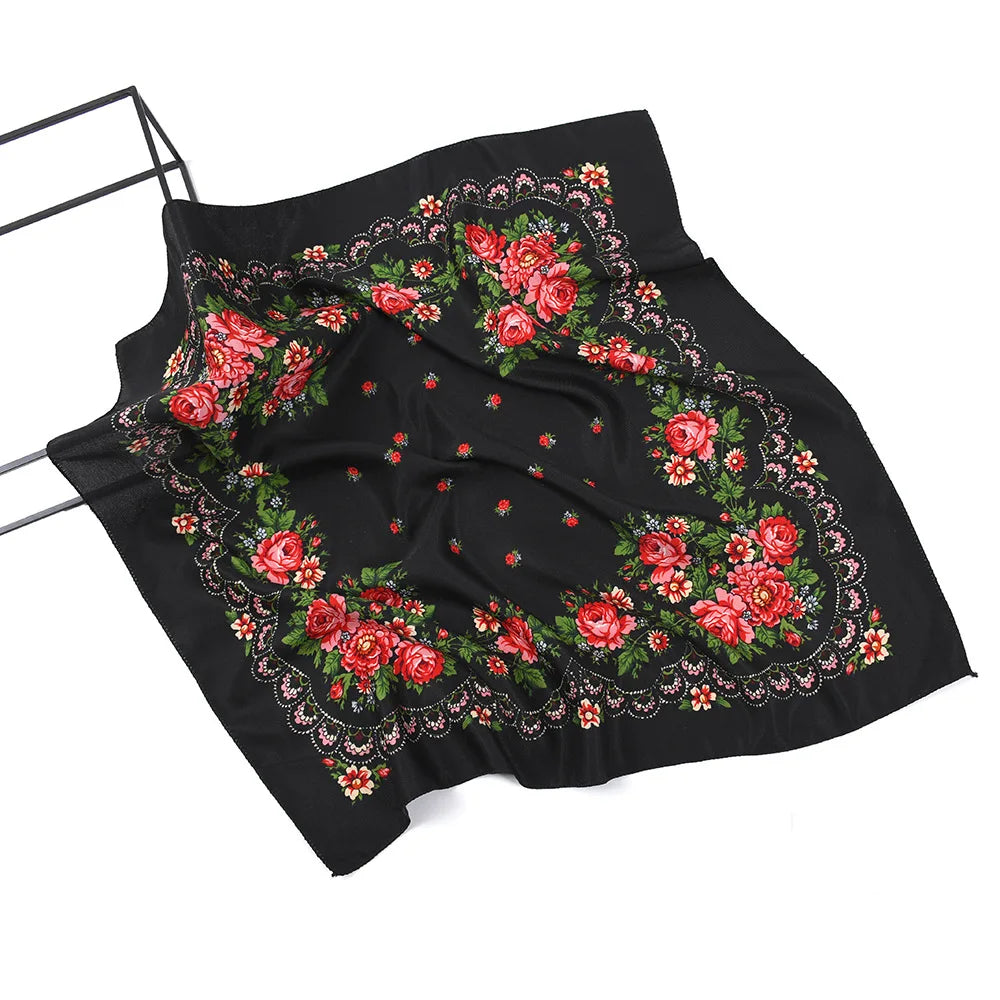 Foulard carré national russe de luxe pour femmes, 70 x 70 cm, imprimé floral, bandana, châle, bandeau, foulard, hijab, foulard