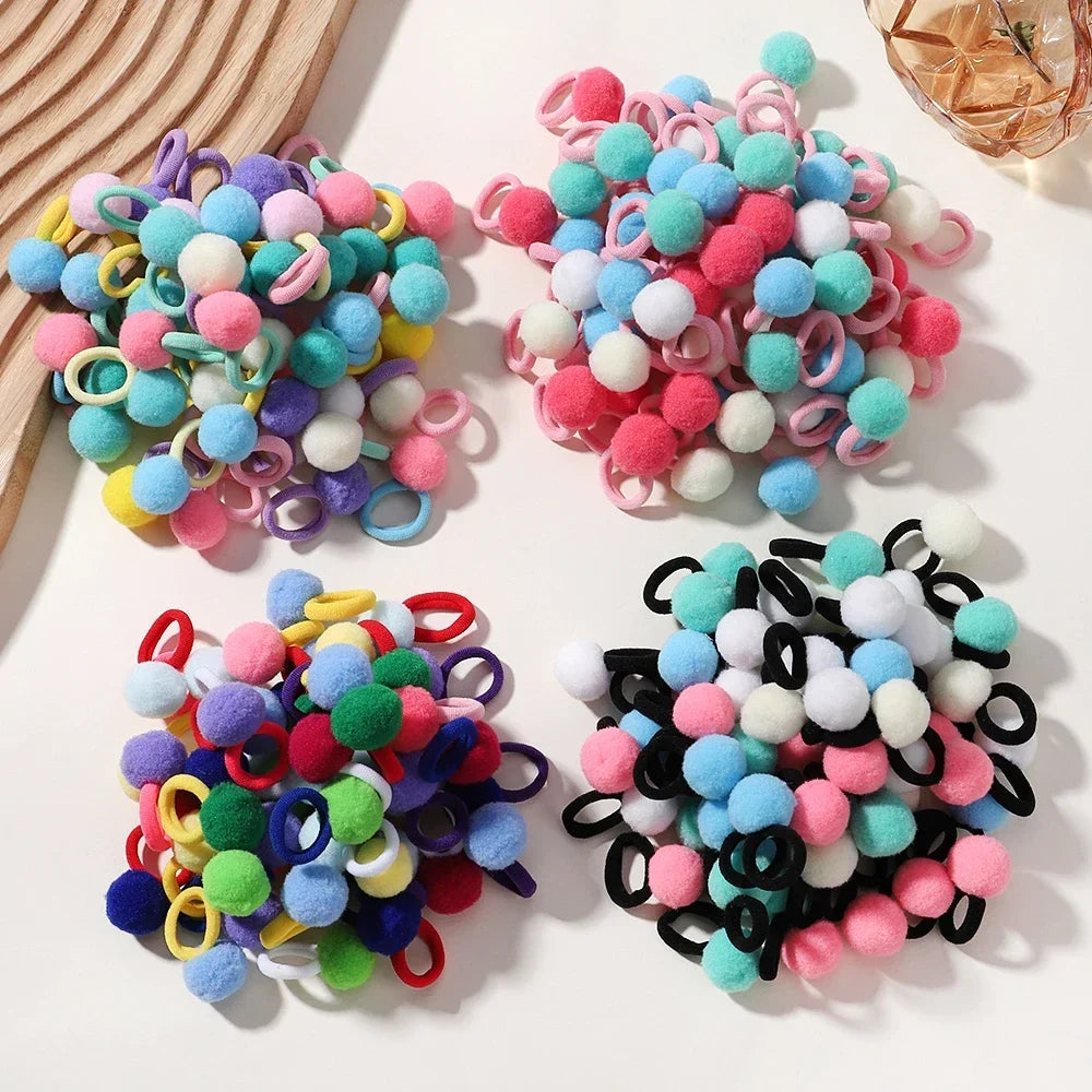 20pcs Kids Elastic Hair Bands Girls Plush Ball Rubber Band For Children Sweets Scrunchie Hair Ties Clip Baby Hair Accessories
