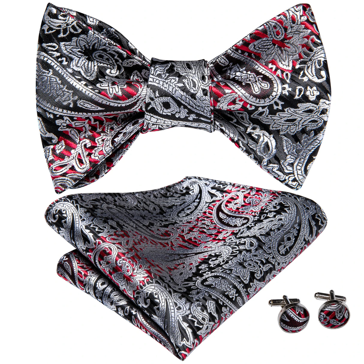 Dropshipping Jacquard Silk Mens Self Bow Tie Hanky Cufflinks Set Male Butterfly Knot Bowtie Wholesale for Male Wedding Business
