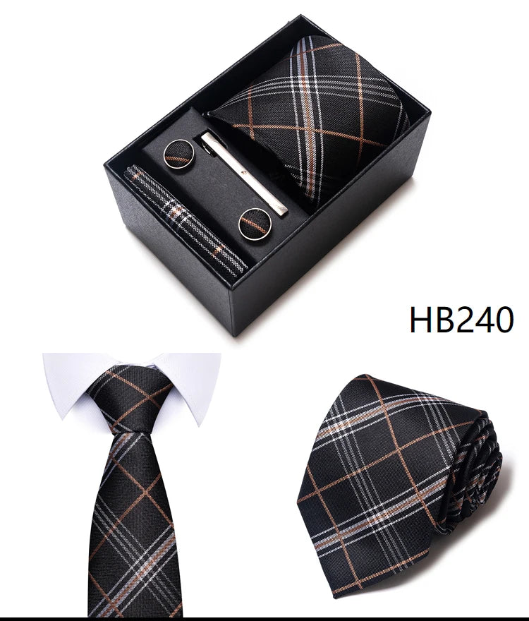 Cravate pour homme, tout nouveau style, cadeau de mariage, ensemble de pochettes, boîte à cravates, accessoires de costume noirs pour hommes