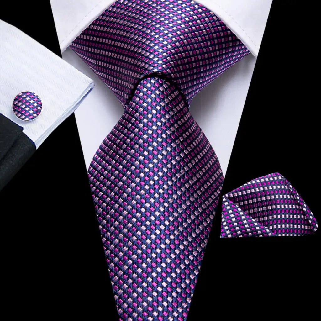 Hi-Tie – Cravate de mariage en soie violette unie à motif cachemire pour homme, ensemble de qualité avec boutons de manchette et mouchoir, cadeau tendance, livraison directe