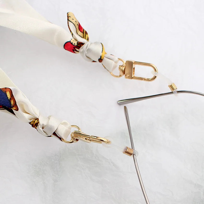 Ribbons Brand Glasses Chain Women Fashion Bohemia Silk Scarf Colorful Printing Long Mask Sunglsses Lanyard Jewelry Accessories