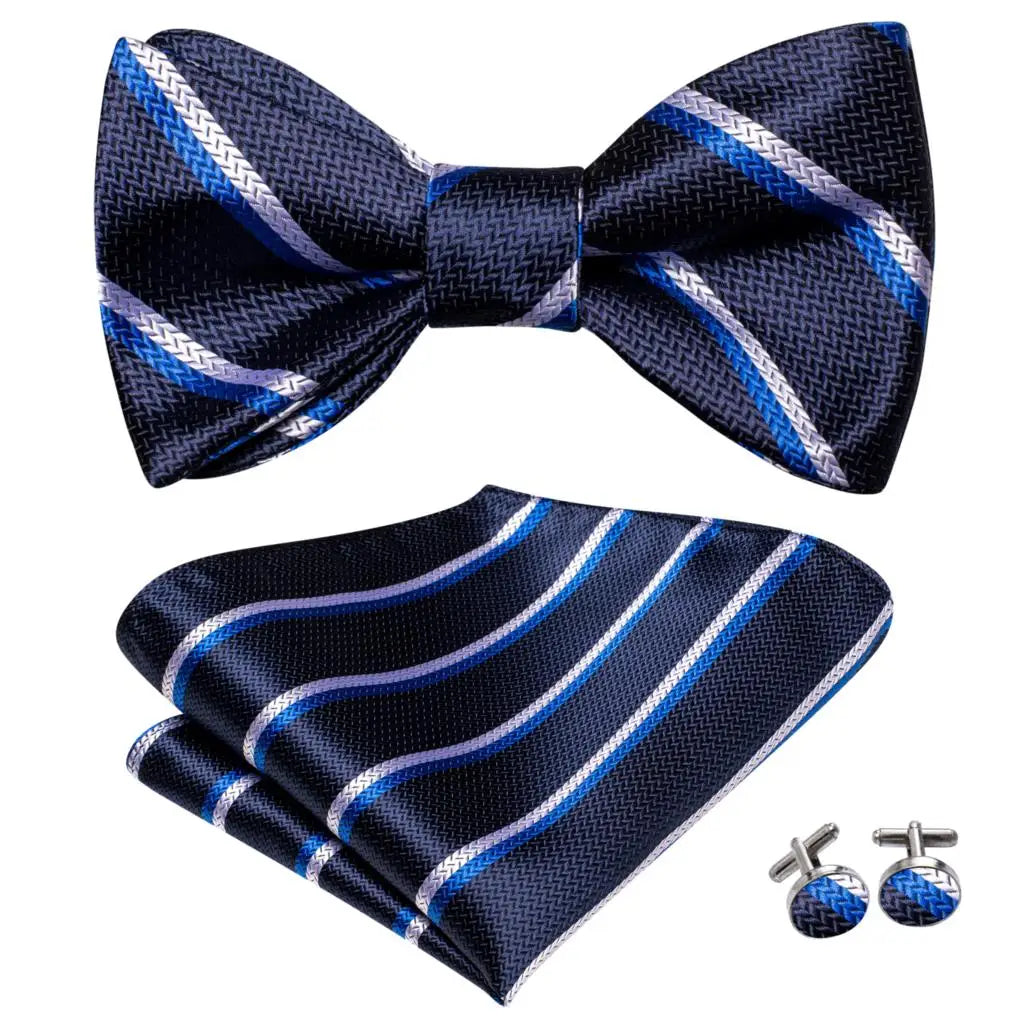 Hi-Tie Ensemble nœud papillon en soie pour homme, mouchoir et boutons de manchette, bleu, rouge, or, noir, blanc, jacquard, nœud papillon, mariage, affaires