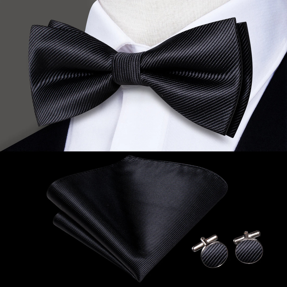 Hi-Tie Marque Soie Pré-noué Homme Nœud Papillon Mouchoir Boutons de Manchette Ensemble Nœud Papillon pour Homme Jacquard Solide Cachemire Floral Mariage Cadeau d'Affaires