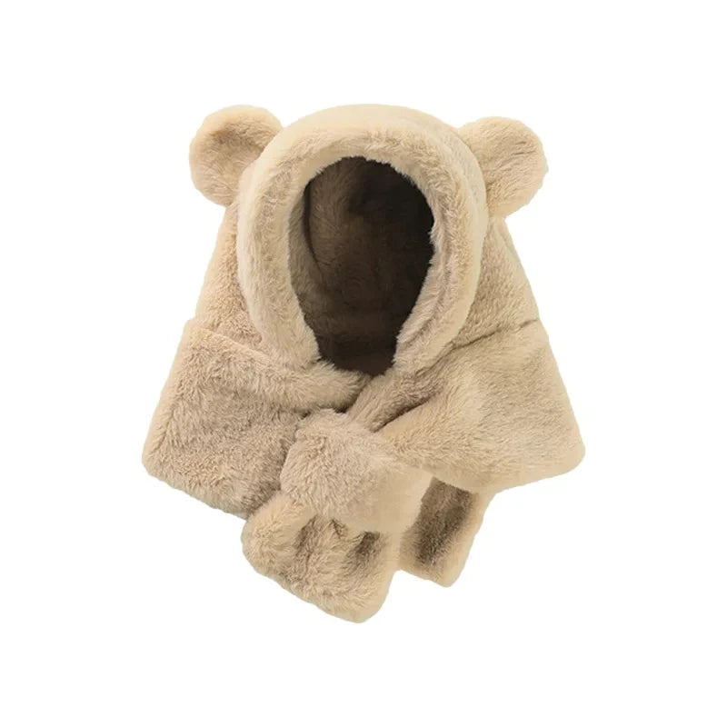 Bonnet d'hiver pour bébé, écharpe, une pièce, fausse fourrure, chapeau pour enfants, dessin animé, ours, chaud, cou, oreilles, bonnet coupe-vent pour garçons et filles, articles pour bébés