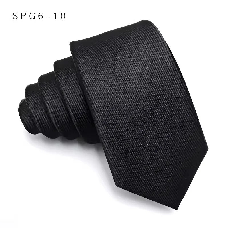 Cravate de luxe fine et étroite pour homme, 6 cm, noire, unie, à pois, rayée, en jacquard, idéale pour les soirées d'affaires