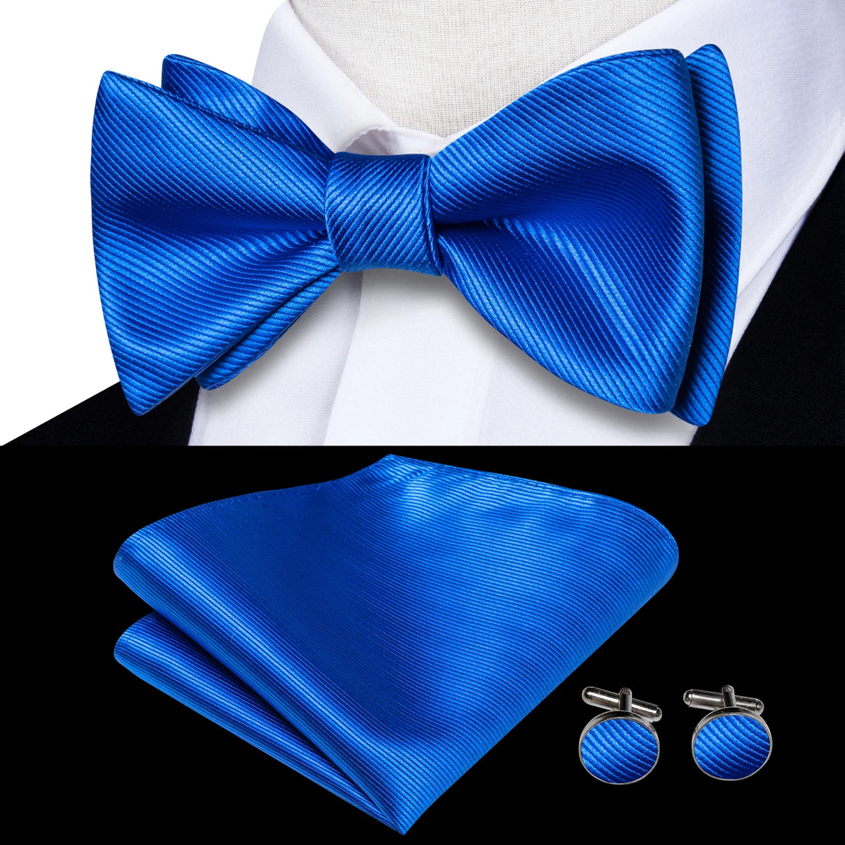 Hi-Tie Ensemble nœud papillon en soie pour homme, mouchoir et boutons de manchette, bleu, rouge, or, noir, blanc, jacquard, nœud papillon, mariage, affaires
