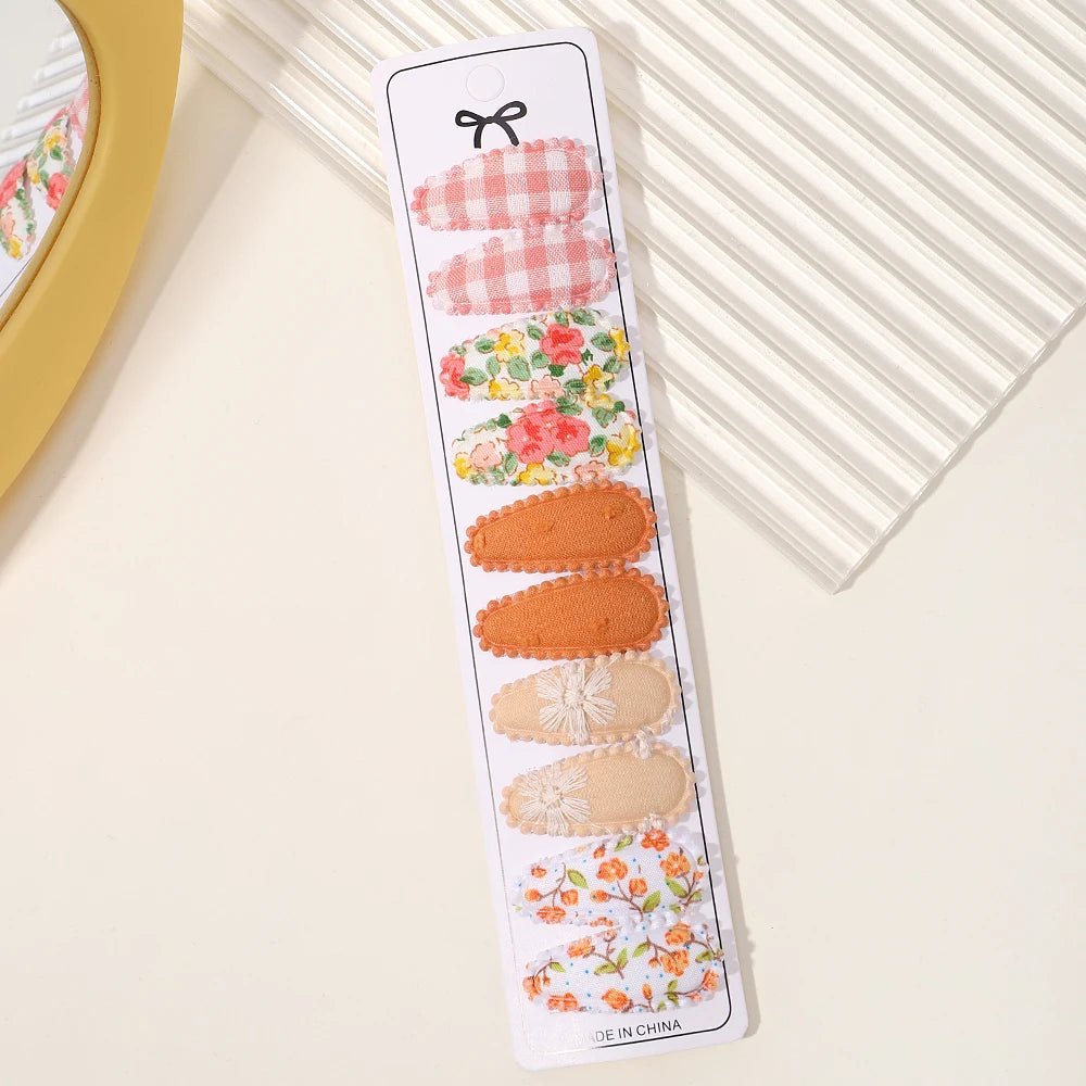 Lot de 10 barrettes à cheveux en forme de goutte d'eau, 5,6 cm, avec broderie imprimée, pour filles mignonnes, épingles à cheveux, couvre-chefs, accessoires pour cheveux pour enfants