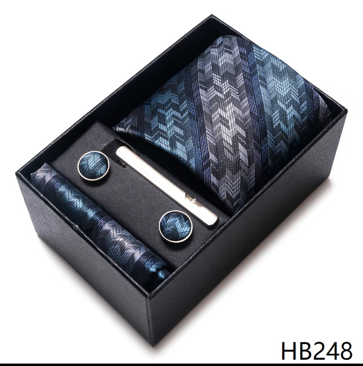 65 Colors Fashion Tie Handkerchief Set Tie Clip Necktie Box Man's Shirt Dark Red Accessories Men Wedding Holiday Gift
