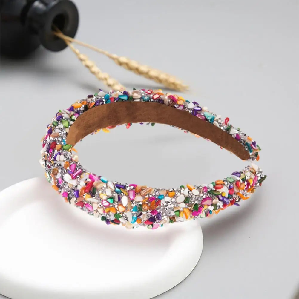Women Headband Artificial Crystal Embellished Wide Band Headwear Elastic Anti-slip Luxury Fashion Ladies Hair Hoop Accessories