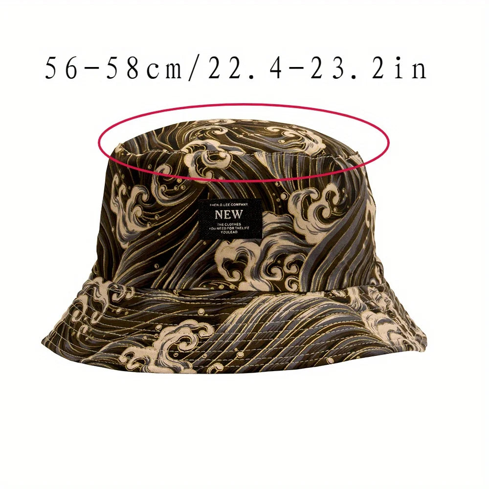 Wave Double-sided Bucket Hat Sun Protection Foldable Breathable Fisherman Hat For Women Men Summer Hiking Beach Panama Bob Caps