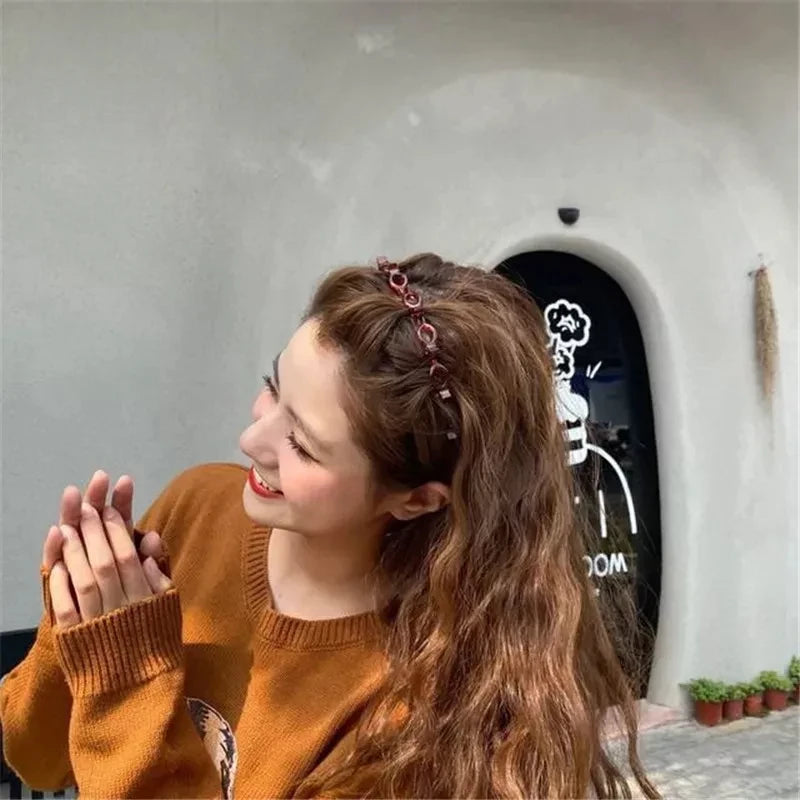 New Double Band Headbands for Women Hairstyle Fashion Non-Slip Hair Bands with Clips Bezel Hair Hoop Hair Headwear 머리띠