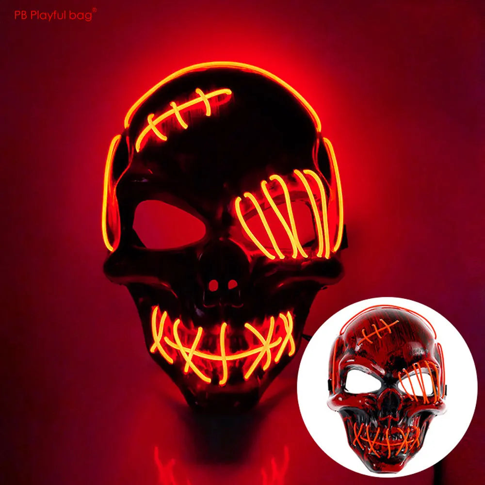 Masque lumineux LED en forme de crâne de pirate borgne, accessoire de fête d'Halloween, de cosplay, jouet de farce, lumière froide, fantôme d'horreur AC188