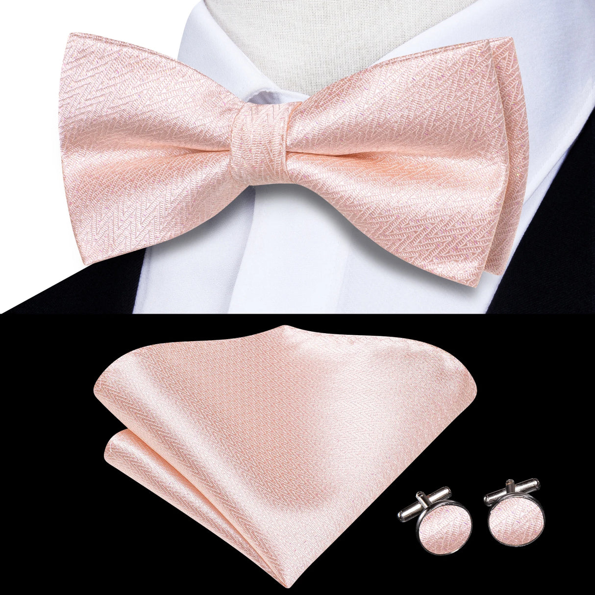 Hi-Tie Jacquard Silk Nœud papillon pour homme, ensemble de boutons de manchette et mouchoir, nœud papillon pré-noué, noir, blanc, gris, bleu, rouge, vert, rose, violet