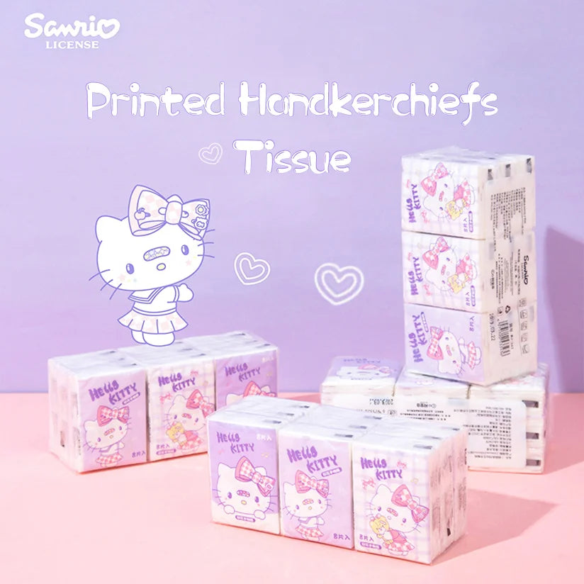 9pcs Hello Kitty Sanrio Tissue Pochacco Kawaii Cartoon Printed Handkerchief Cute Girl Portable Toilet Paper Girly Gift