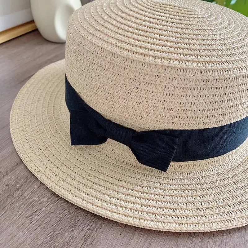 women straw hat Flat Top Straw Hat Vacation Casual Shopping Beach Hats for Woman Hats for girls Church Courtesy Panama Sun Hat
