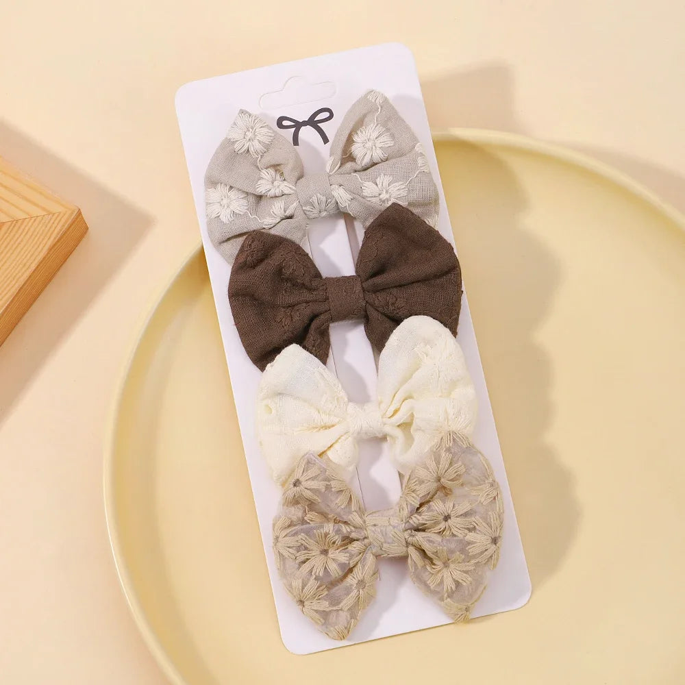 Lot de 4 jolies pinces à cheveux en coton avec nœud papillon, épingles à cheveux sûres, style pastoral, pour fille, accessoires pour cheveux de bébé, imprimés, cadeau