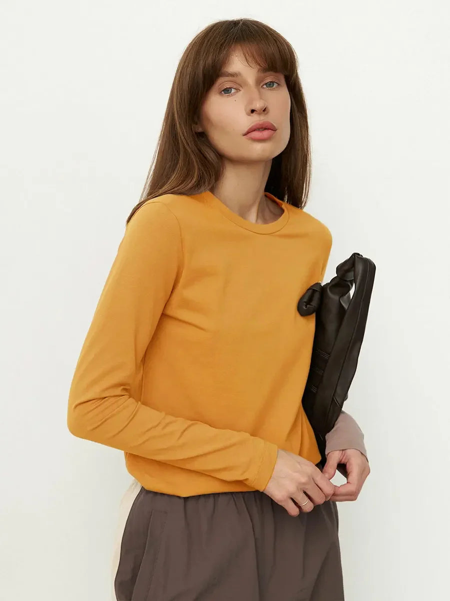 Camiseta Bornladies para mujer, 100 % algodón, básica, lisa, de manga larga, holgada, de gran tamaño, para primavera y otoño