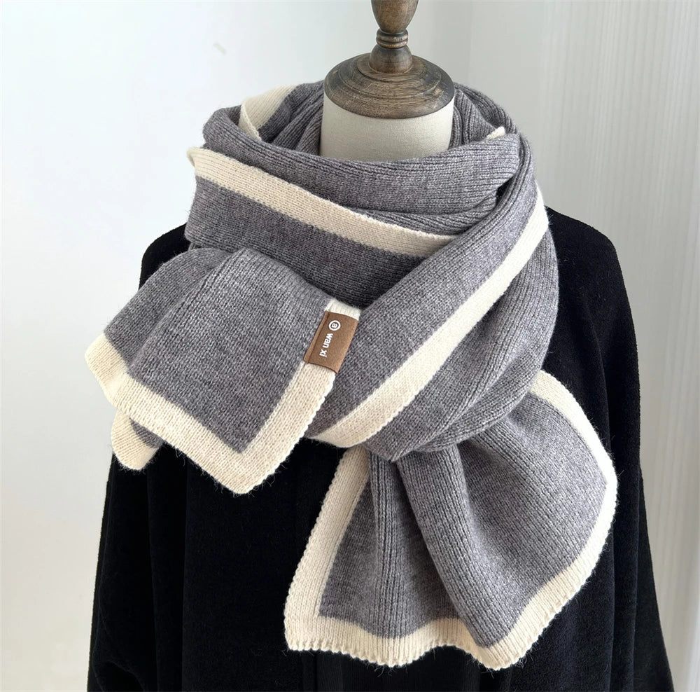 Fashion Solid Warm Cashmere Scarf for Women Winter Design Knitted Neckercheif Thick Woolen Yarn Shawl Neck Wrap Bufandas Muffler