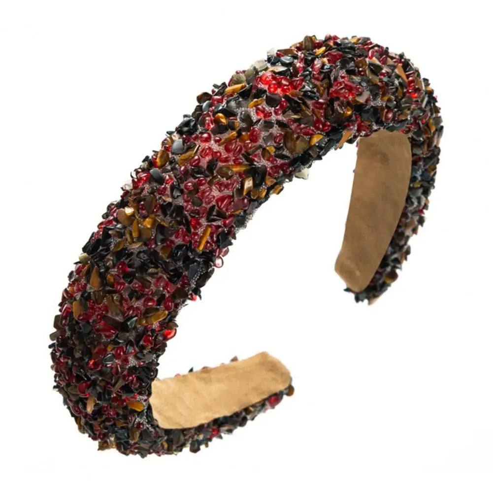 Women Headband Artificial Crystal Embellished Wide Band Headwear Elastic Anti-slip Luxury Fashion Ladies Hair Hoop Accessories