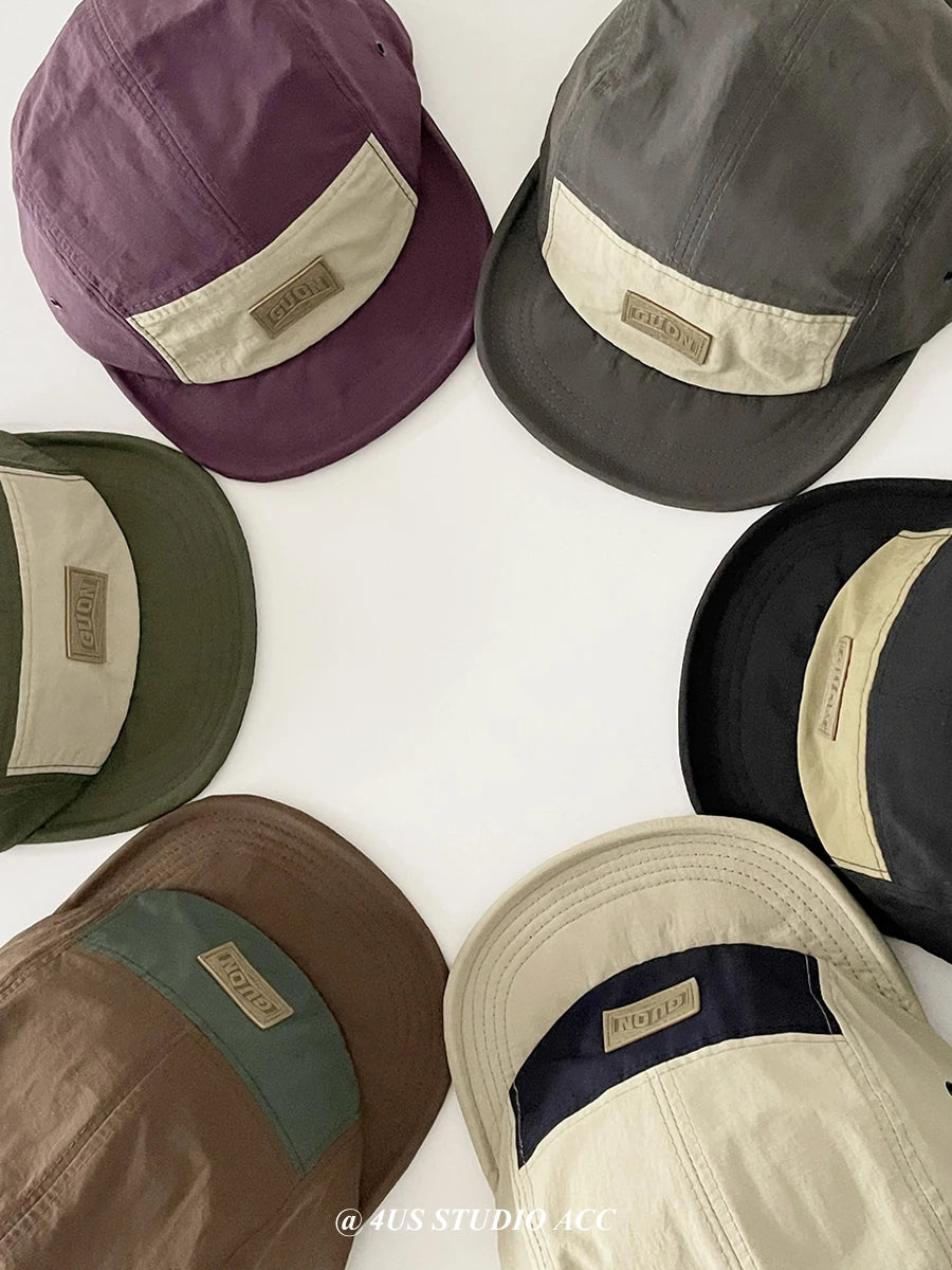 Five-Piece Hat Retro Short Brim Breathable Quick-Dry Baseball Cap Women's Overalls Wind Soft Top Hip Hop Baseball Cap Men