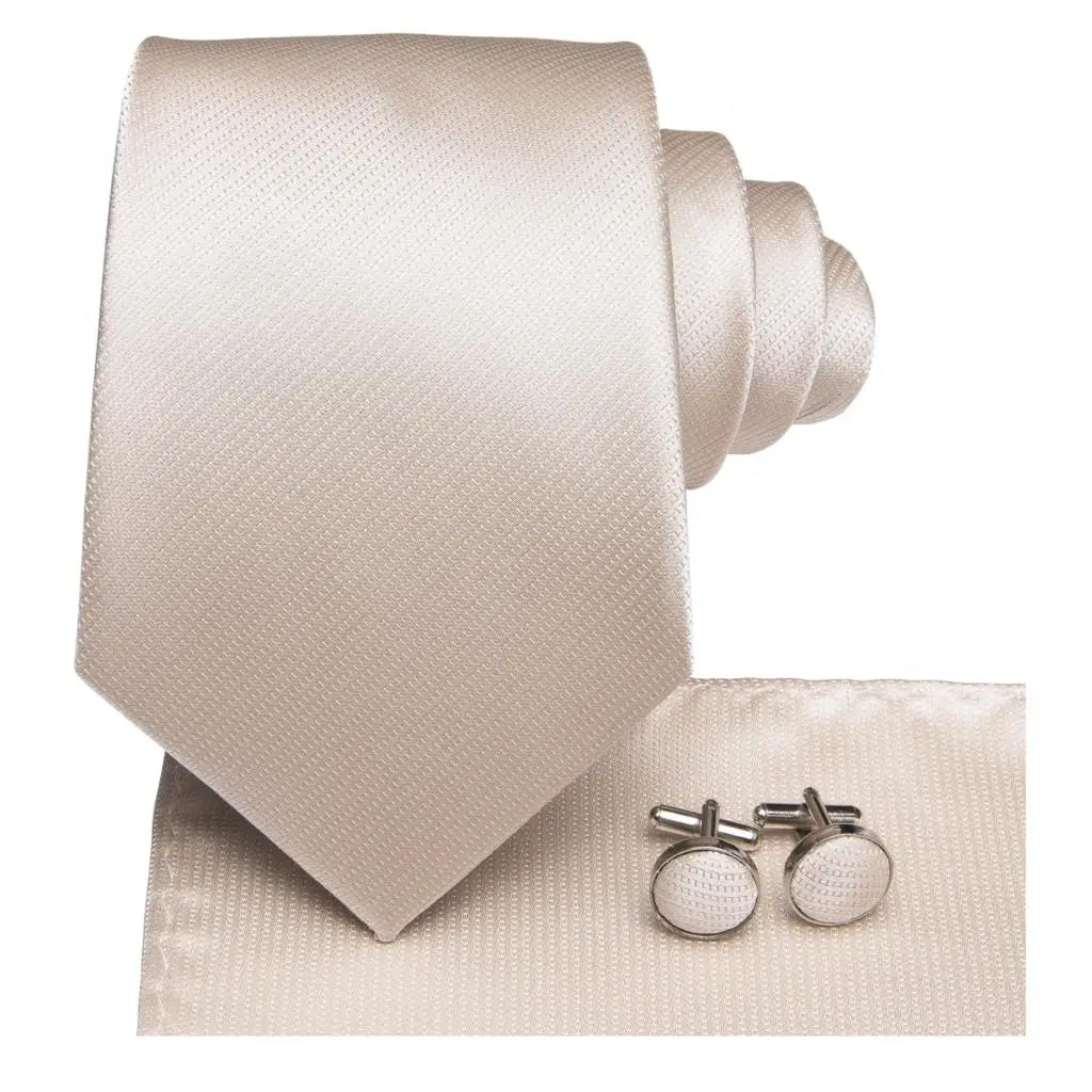 Hi-Tie Cravate de mariage en soie à motif floral, couleur champagne ivoire massif, pour homme, de qualité, avec boutons de manchette, tendance, pour entreprise, livraison directe