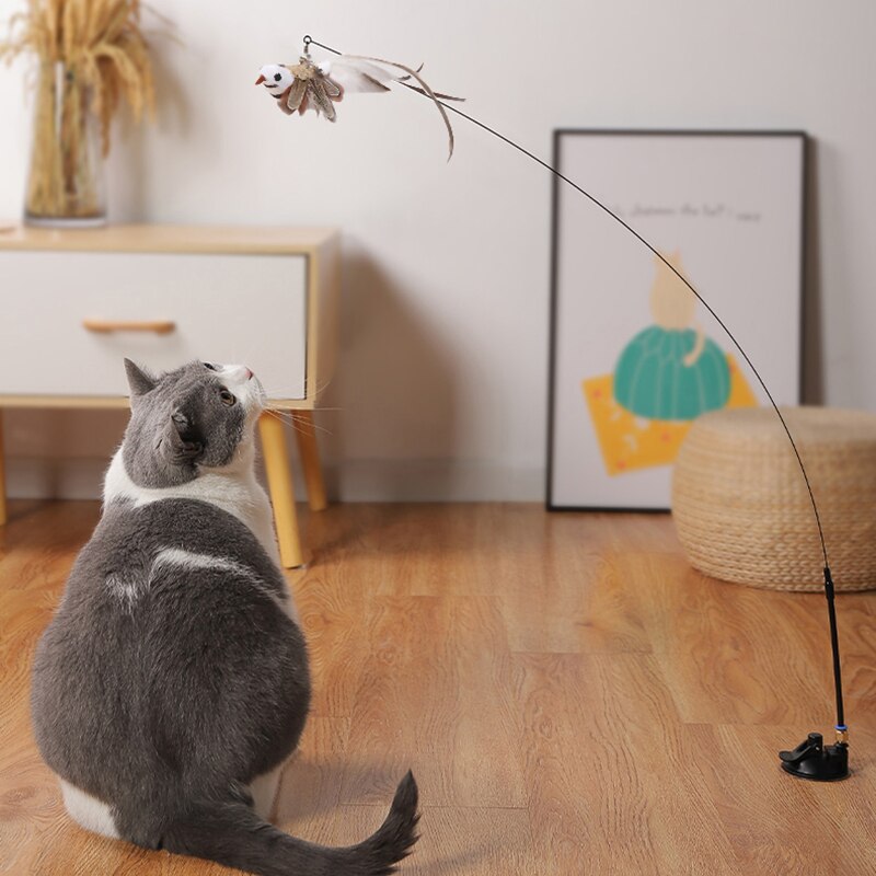 NONOR Simulationsvogel, interaktives Katzenspielzeug, lustiger Federvogel mit Glöckchen, Katzenstab zum Spielen mit Kätzchen, Teaser-Zauberstab, Spielzeug, Katzenbedarf