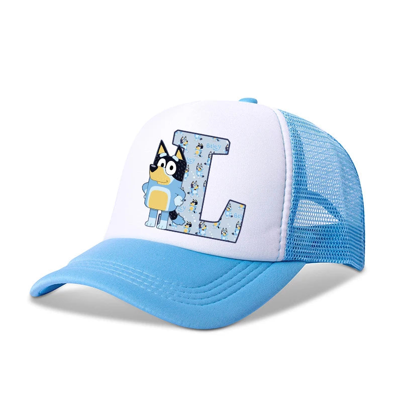 Casquette de baseball Blueyi Bingo pour enfants, motif dessin animé AZ, imprimé lettres, chapeau de soleil, casquettes d'été décontractées, casquettes Kawaii à visière réglable, cadeau pour enfants