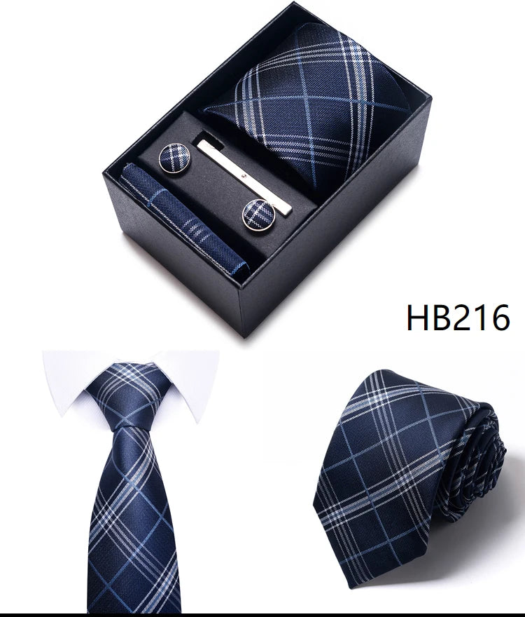 65 Colors Fashion Tie Handkerchief Set Tie Clip Necktie Box Man's Shirt Dark Red Accessories Men Wedding Holiday Gift
