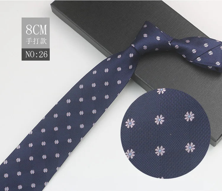 Cravate à fleurs en grille, tissée en gros, 8 cm, accessoires de mariage, bleu, homme, pois, cachemire, convient aux groupes, fêtes, bureau