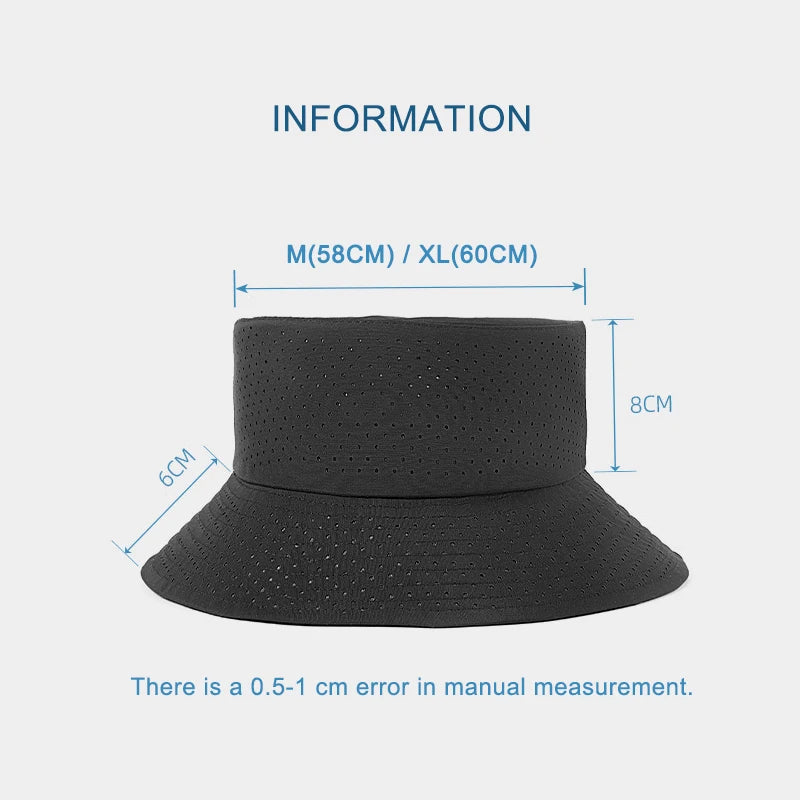 Summer Sun Hat Men Women Quick-drying Mesh Panama Cap Outdoor Flat Top Bucket Hat Mesh Breathable Fisherman Cap Big Size