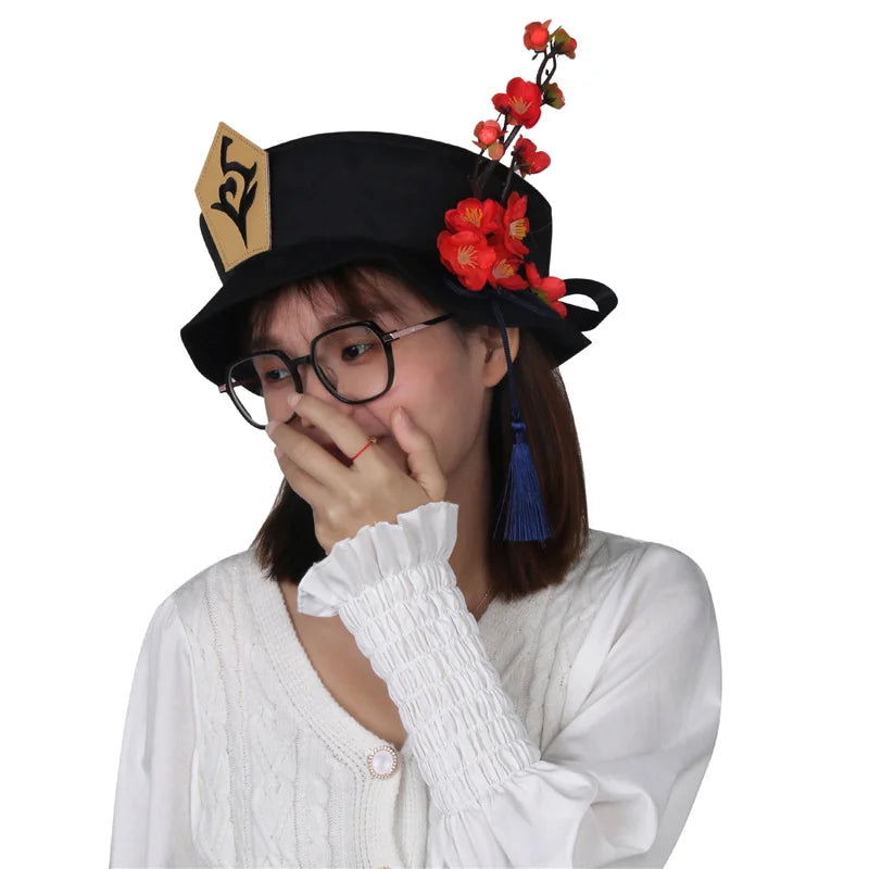 Chapeau Hu Tao Genshin Impact Cosplay Femme Béret à Large Bord Anime Jeu Costume Accessoires Halloween Couvre-chef Accessoires Cadeau de Noël