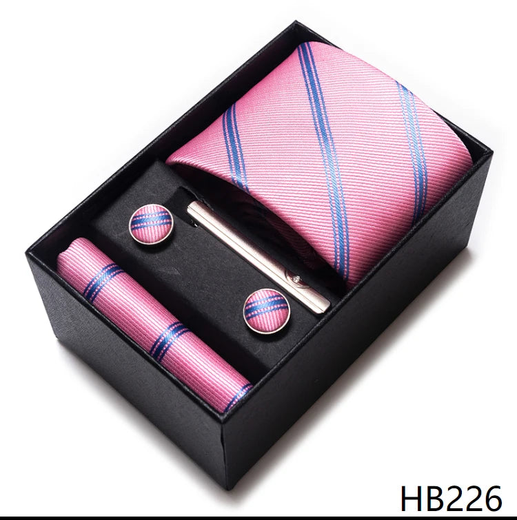 Cravate pour homme, tout nouveau style, cadeau de mariage, ensemble de pochettes, boîte à cravates, accessoires de costume noirs pour hommes