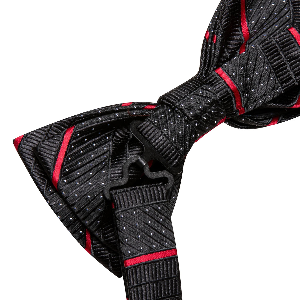 Hi-Tie Nœud papillon rayé noir et rouge pour homme, mouchoir, boutons de manchette, en soie pré-nouée, pour soirée d'affaires masculine, vente en gros